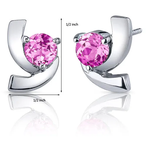 Pink Sapphire Earrings Sterling Silver Round Cut 2.50 Carats