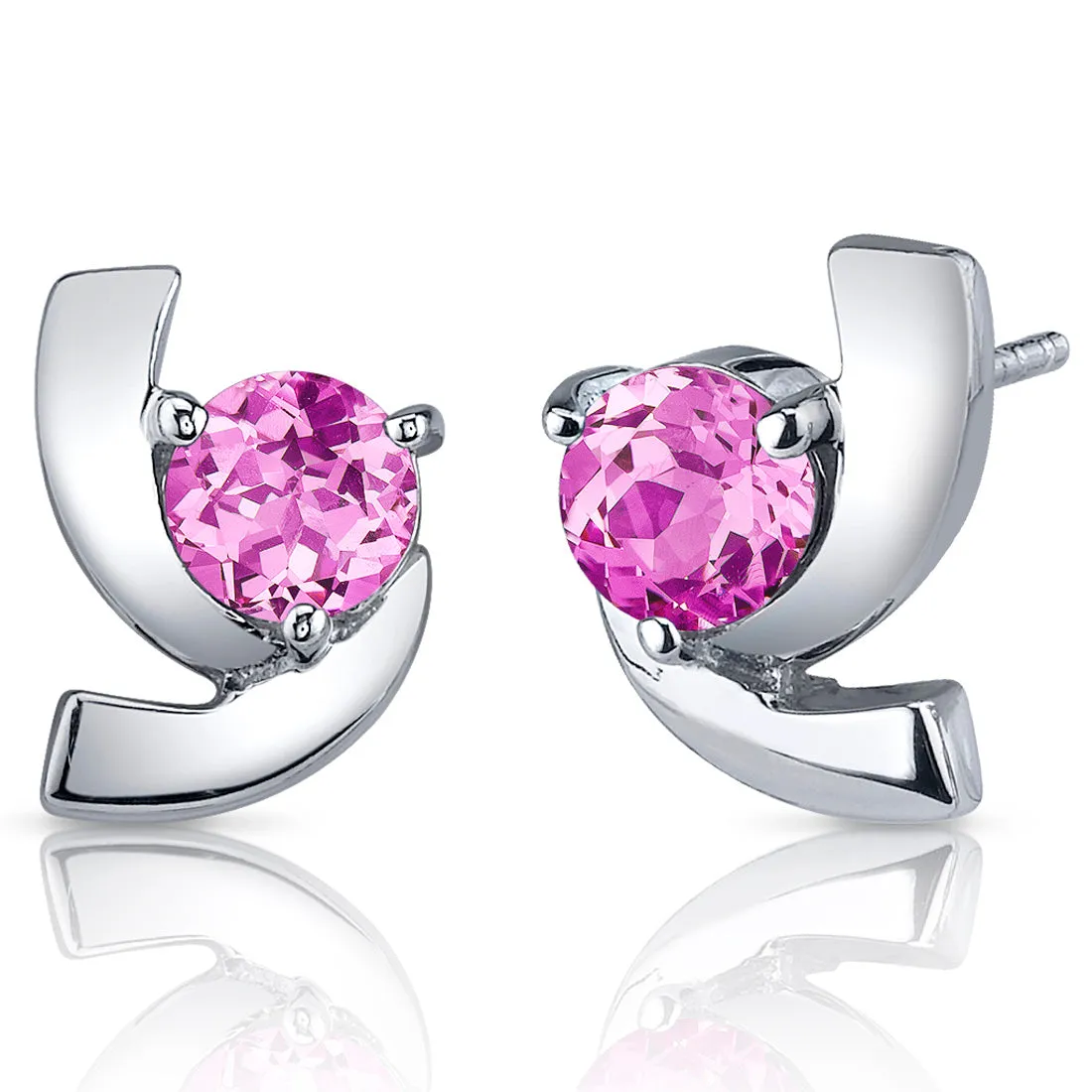 Pink Sapphire Earrings Sterling Silver Round Cut 2.50 Carats