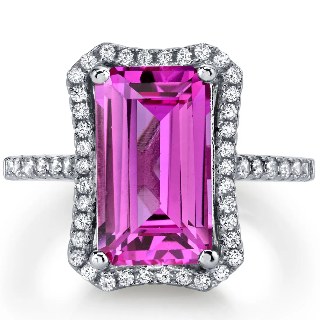 Pink Sapphire Emerald Cut Sterling Silver Ring Size 5