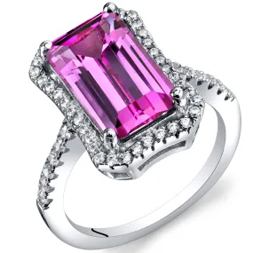 Pink Sapphire Emerald Cut Sterling Silver Ring Size 5