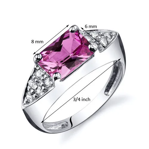 Pink Sapphire Radiant Cut Sterling Silver Ring Size 8