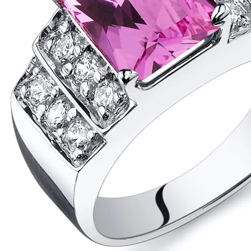 Pink Sapphire Radiant Cut Sterling Silver Ring Size 8