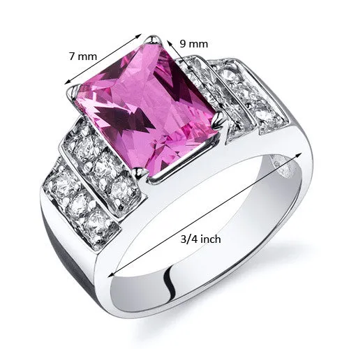 Pink Sapphire Radiant Cut Sterling Silver Ring Size 8