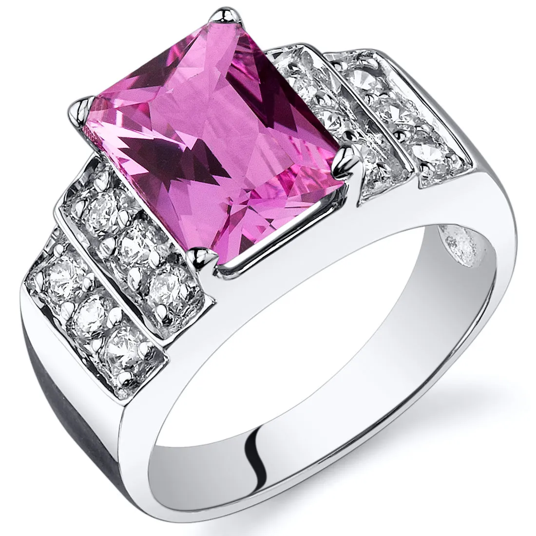 Pink Sapphire Radiant Cut Sterling Silver Ring Size 8