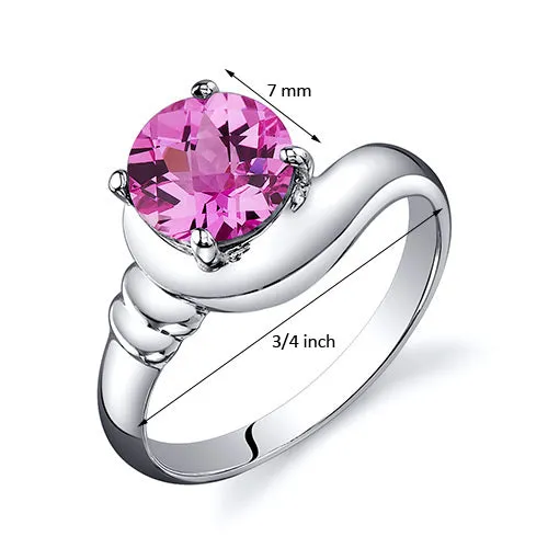 Pink Sapphire Round Cut Sterling Silver Ring Size 7