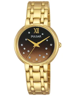 Pulsar Womens Crystal Stars Night Out Watch - Brown Degrade Dial - Gold-Tone