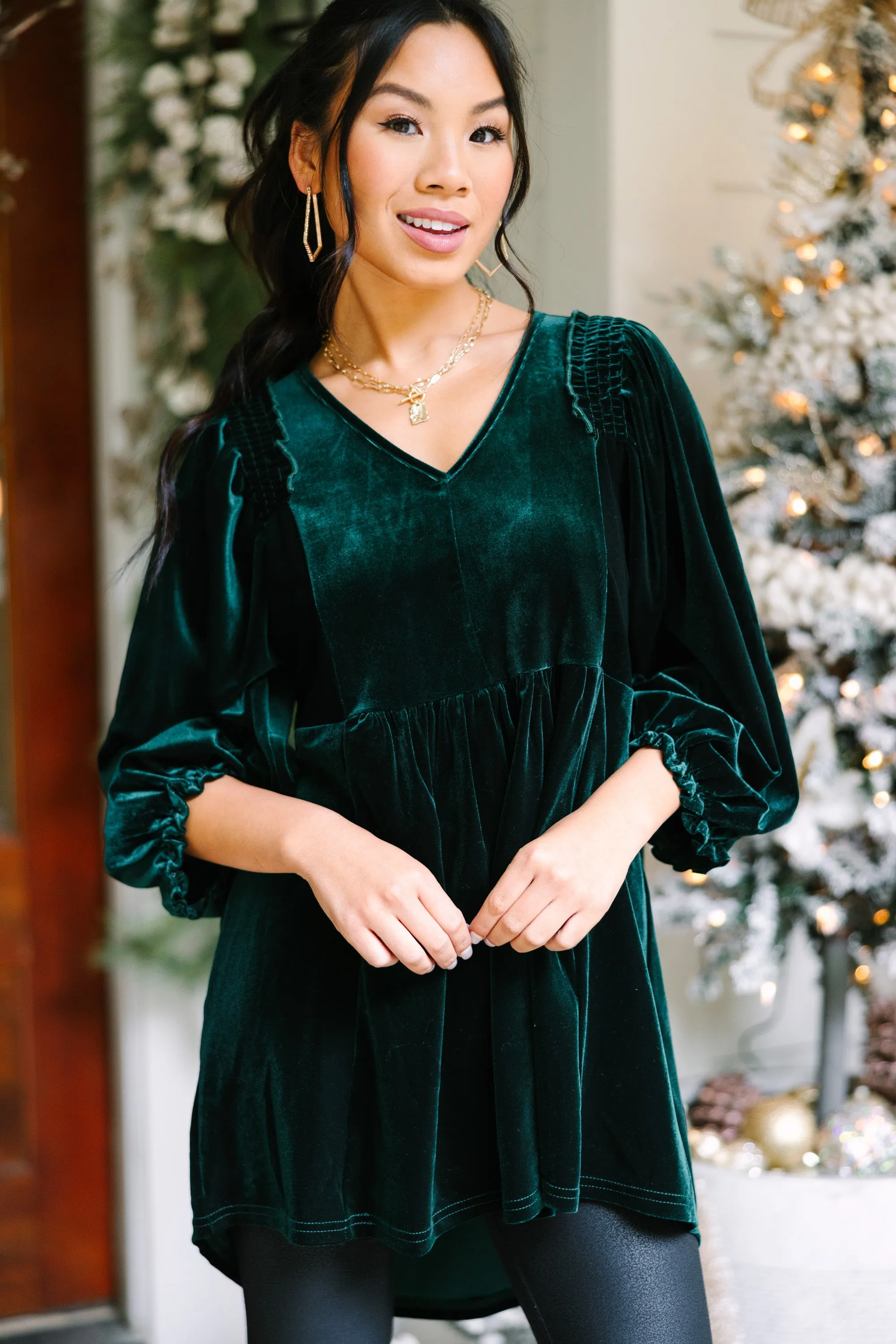 Put Yourself First Emerald Green Velvet Tunic