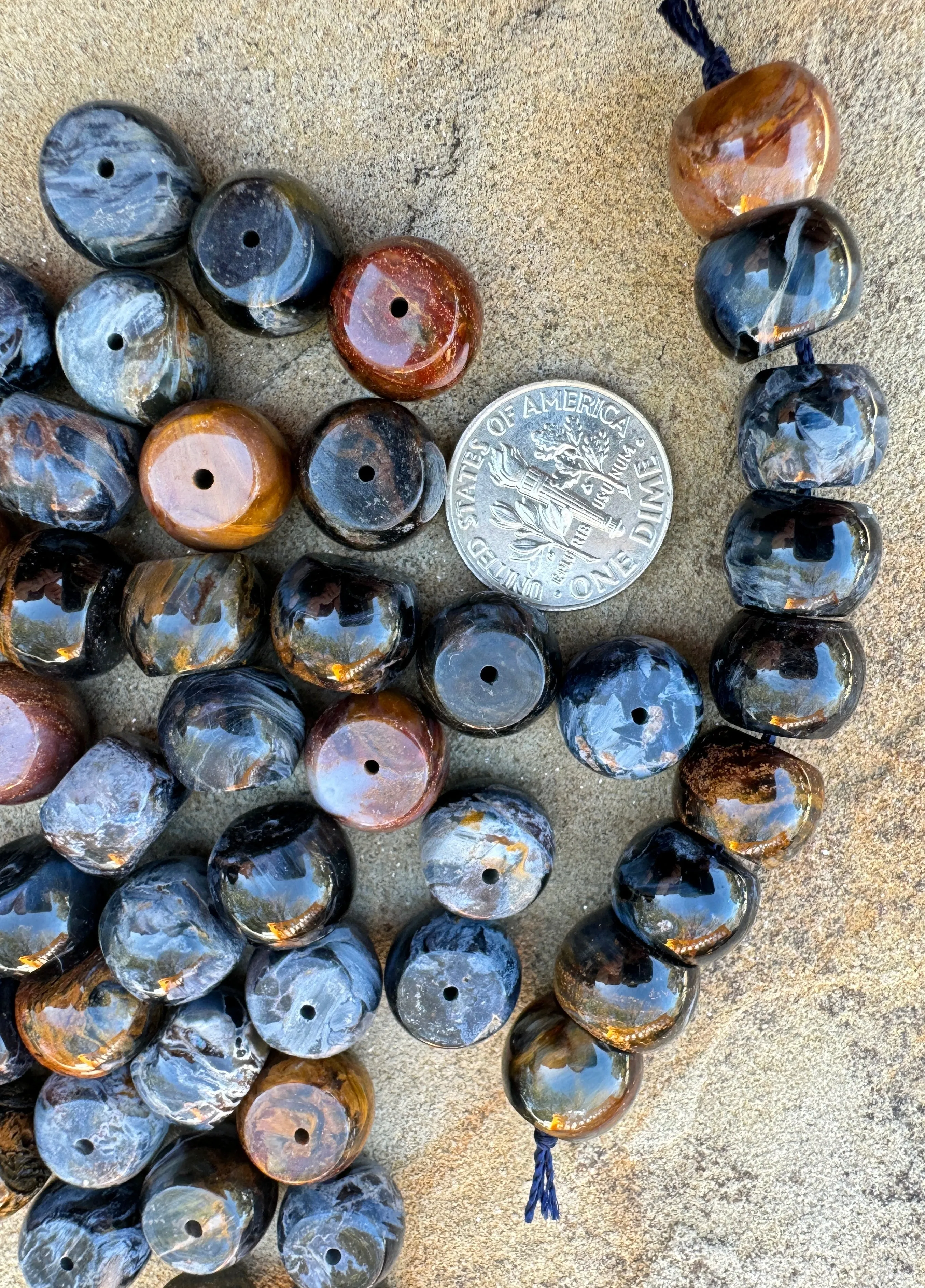 RARE Premium Blue Pietersite (South Africa) 9x11mm Drum Shaped Bead, Package of 3 Beads