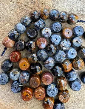 RARE Premium Blue Pietersite (South Africa) 9x11mm Drum Shaped Bead, Package of 3 Beads