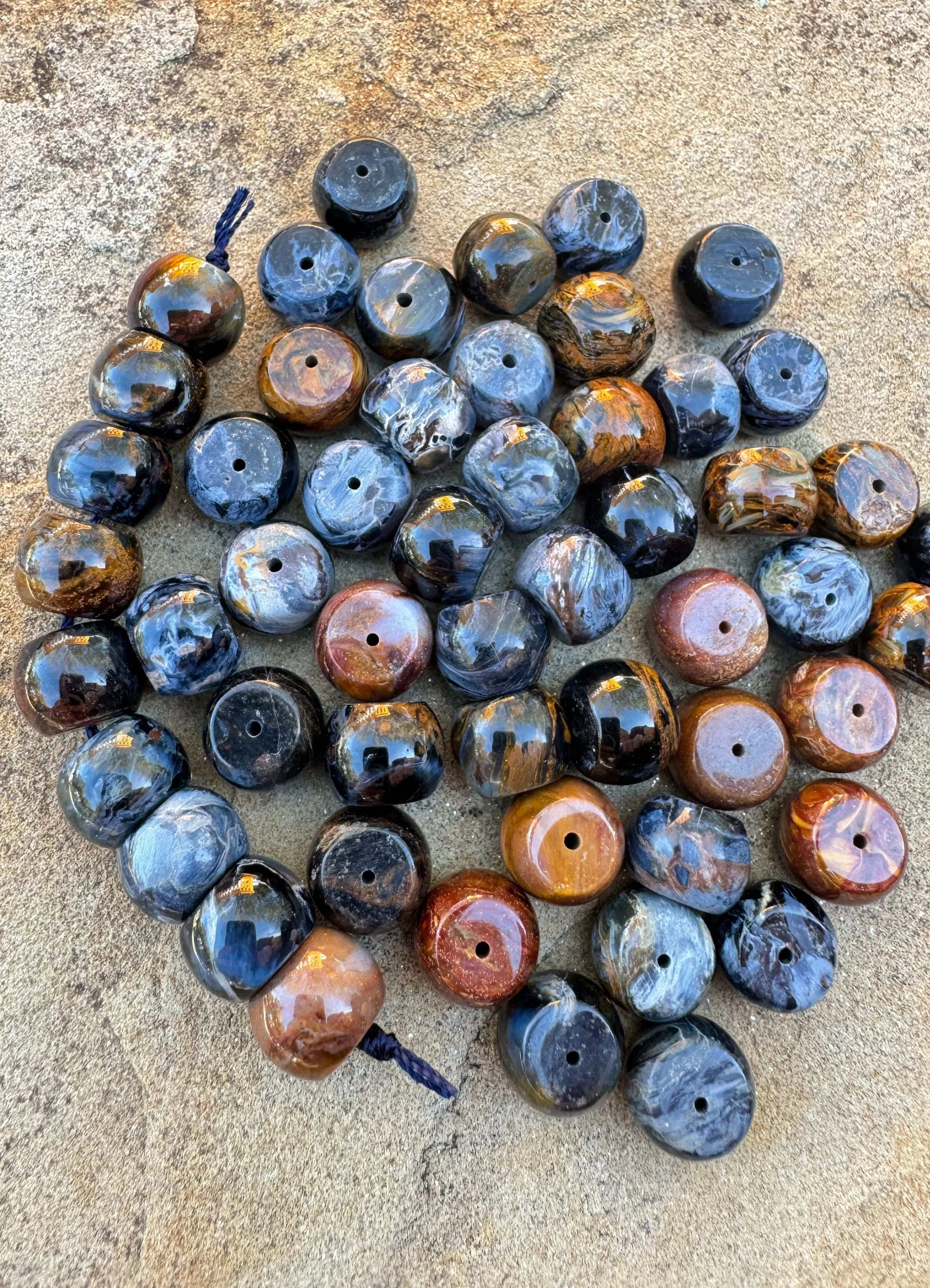 RARE Premium Blue Pietersite (South Africa) 9x11mm Drum Shaped Bead, Package of 3 Beads