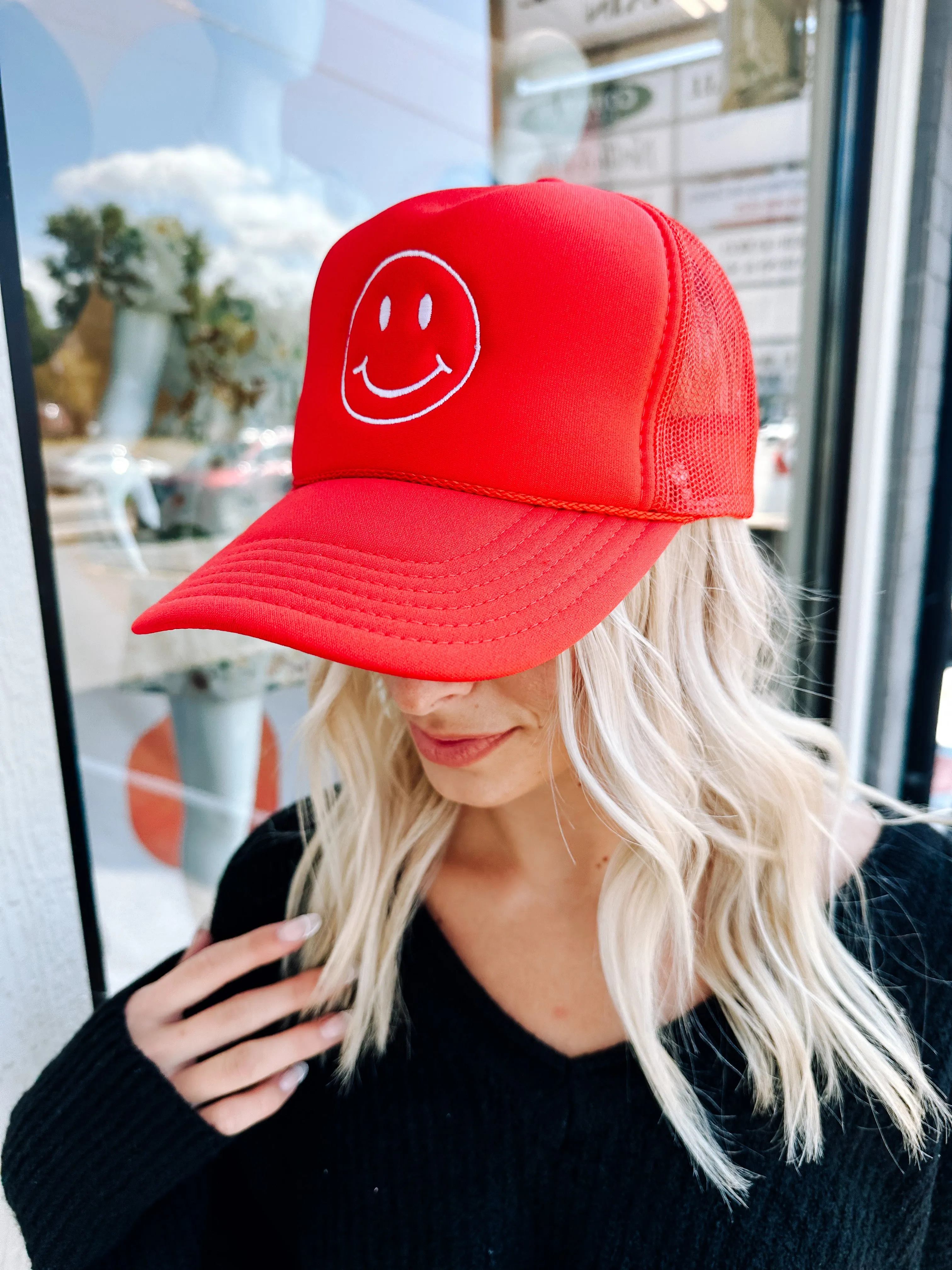 Red Smiley Trucker Hat