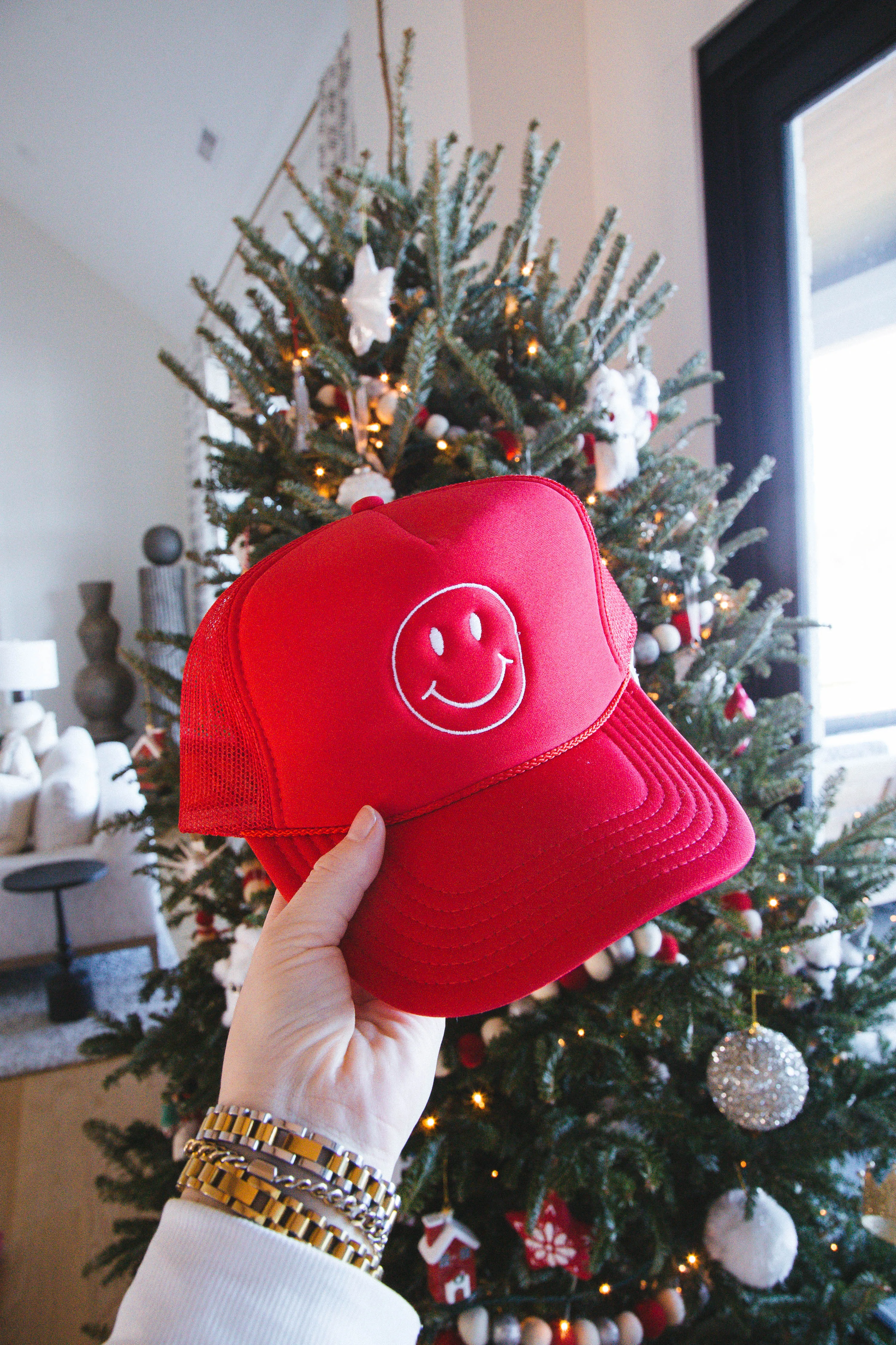 Red Smiley Trucker Hat