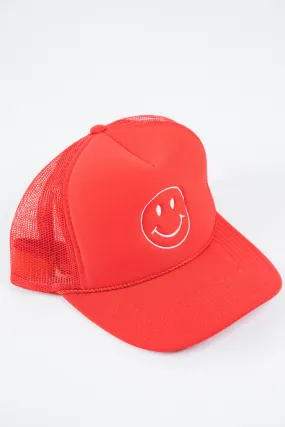 Red Smiley Trucker Hat