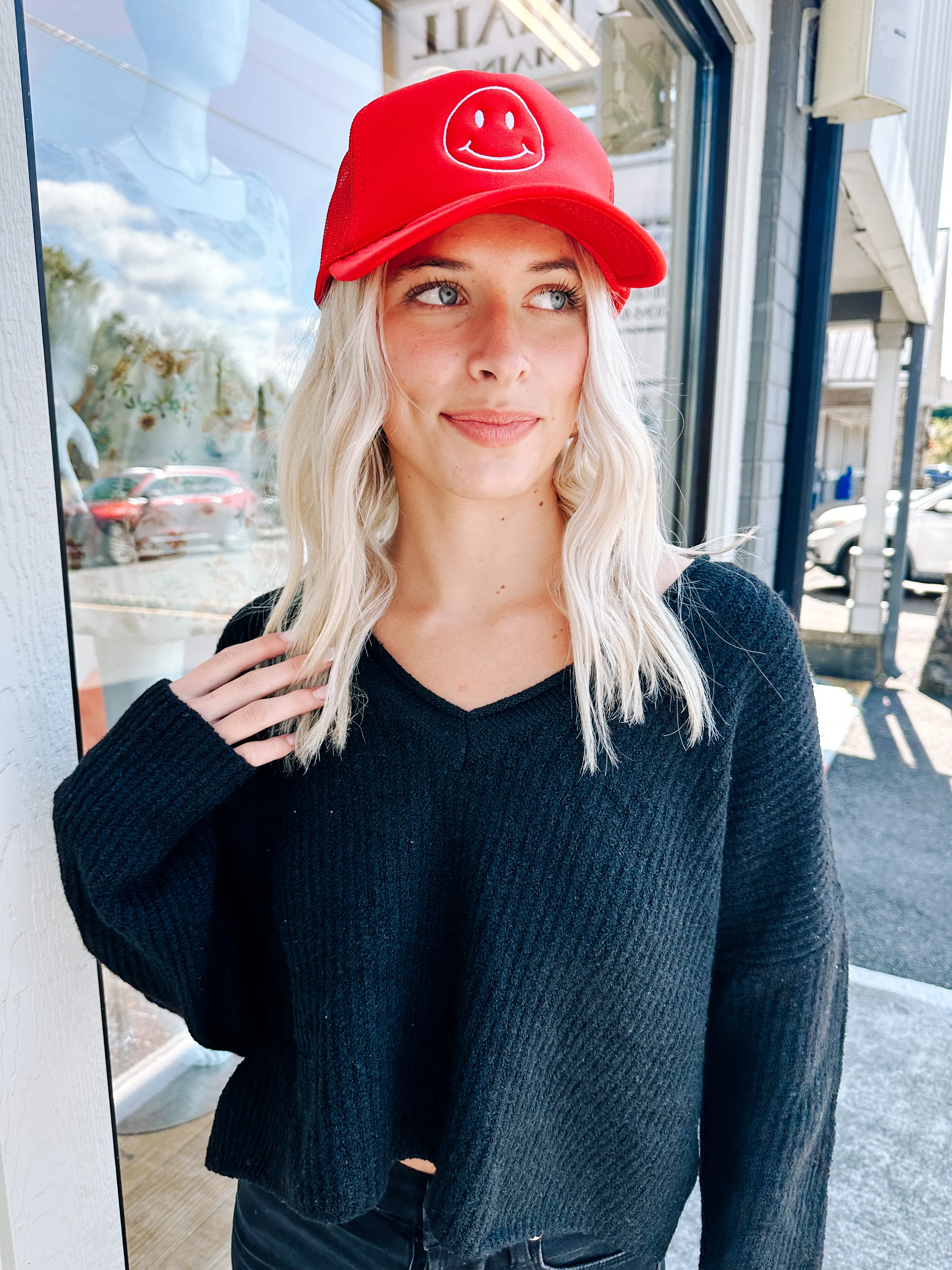 Red Smiley Trucker Hat