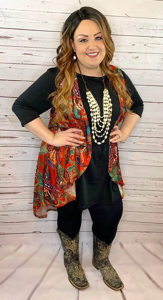 Rust Orange Paisley High Low Vest