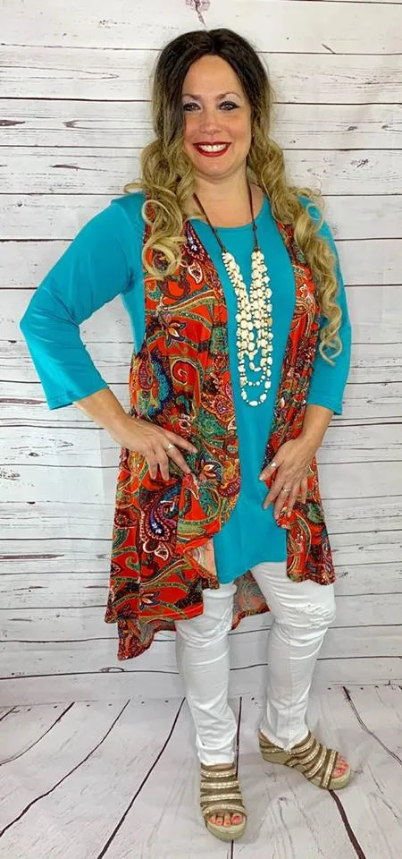 Rust Orange Paisley High Low Vest