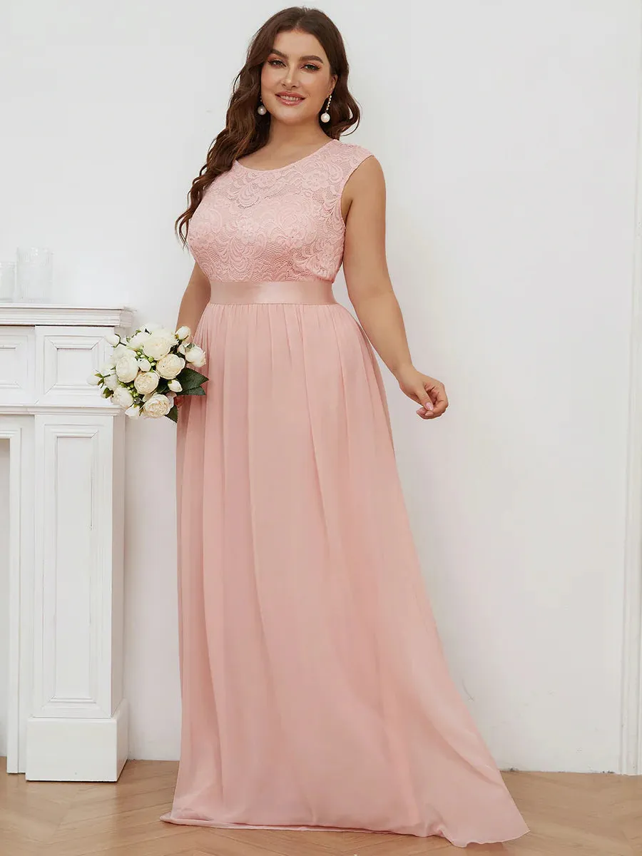 Scoop Neckline Low Back Lace Plus Size Evening Dress