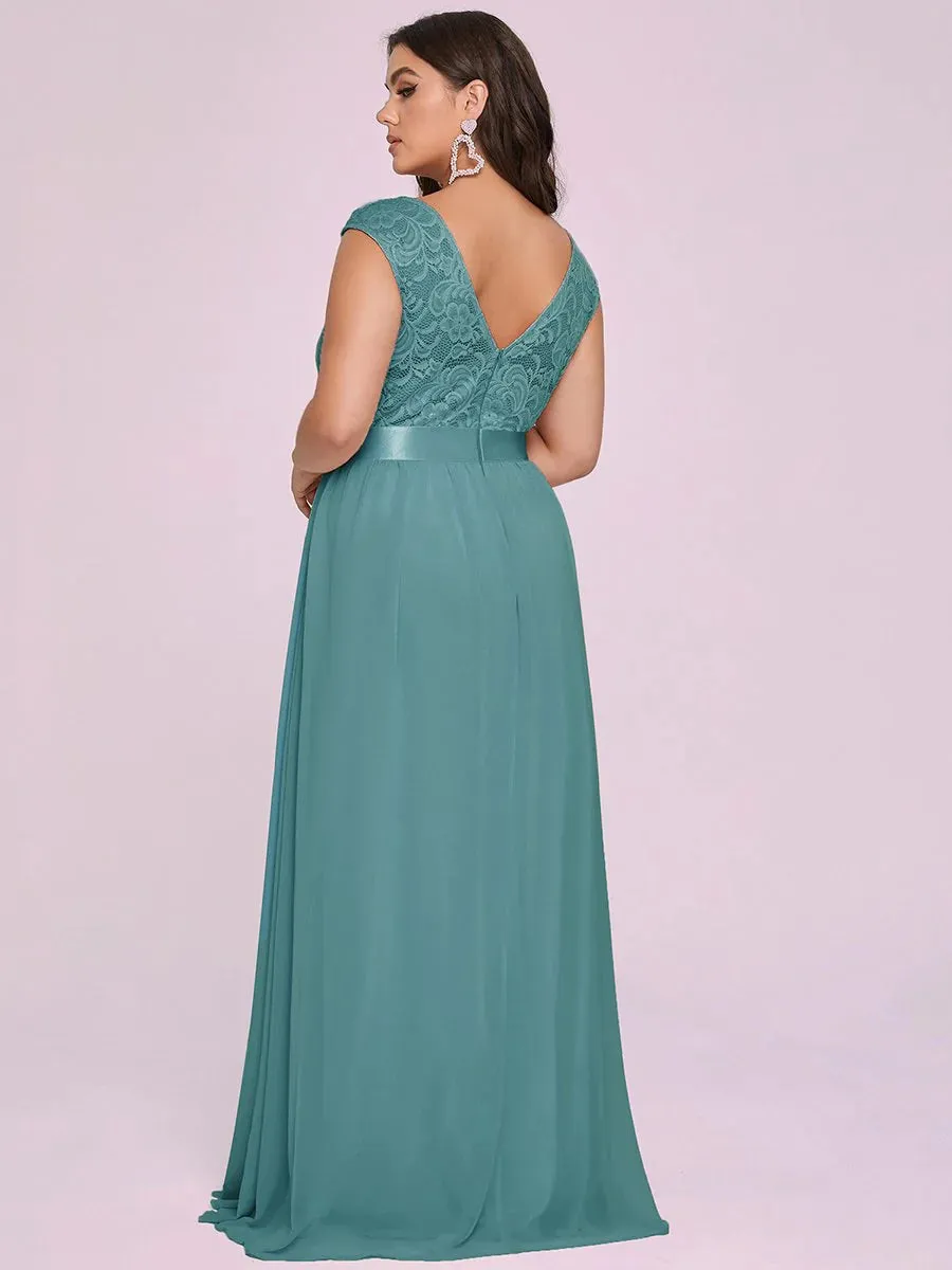 Scoop Neckline Low Back Lace Plus Size Evening Dress