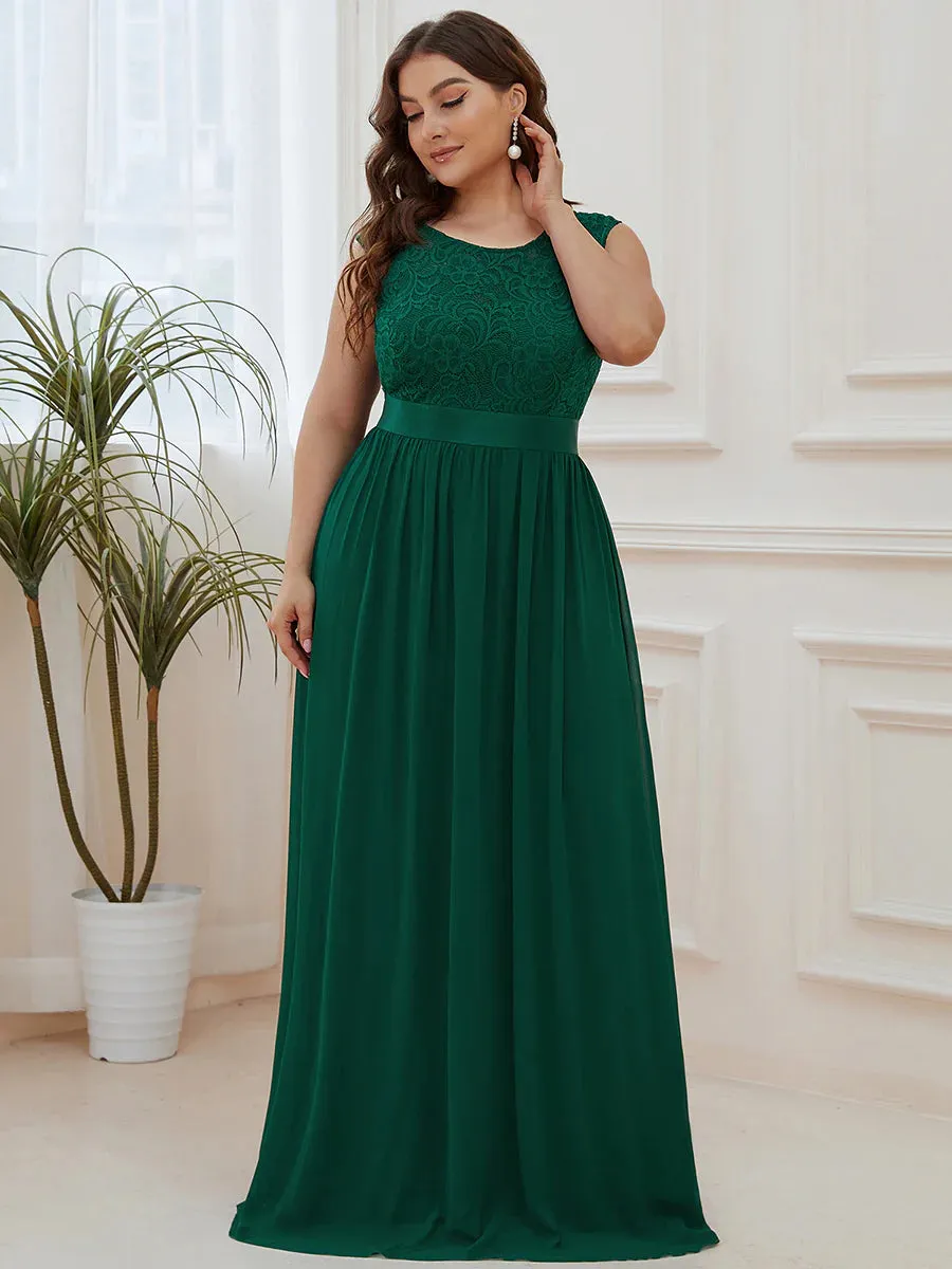 Scoop Neckline Low Back Lace Plus Size Evening Dress