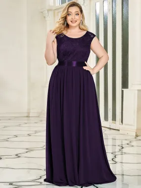 Scoop Neckline Low Back Lace Plus Size Evening Dress