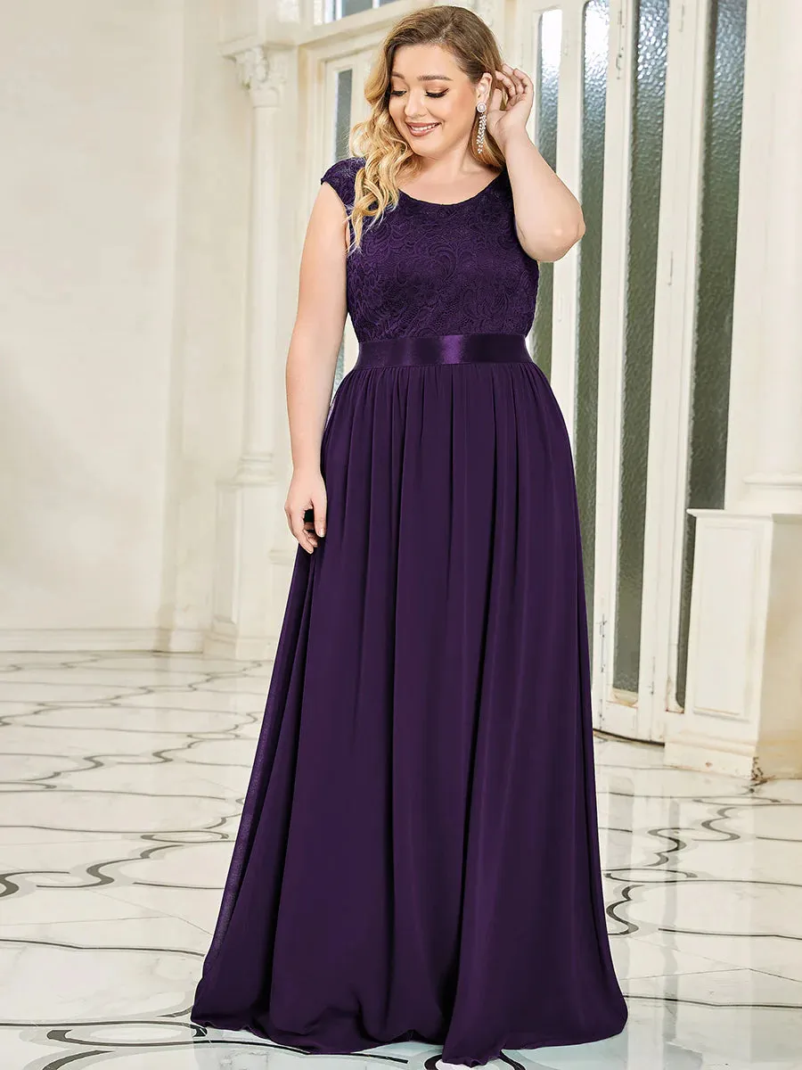 Scoop Neckline Low Back Lace Plus Size Evening Dress