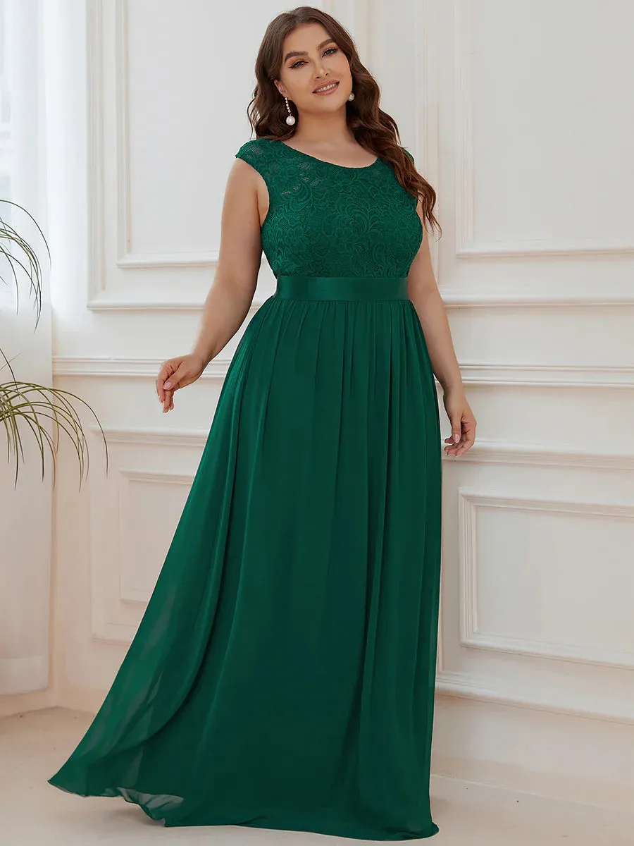 Scoop Neckline Low Back Lace Plus Size Evening Dress