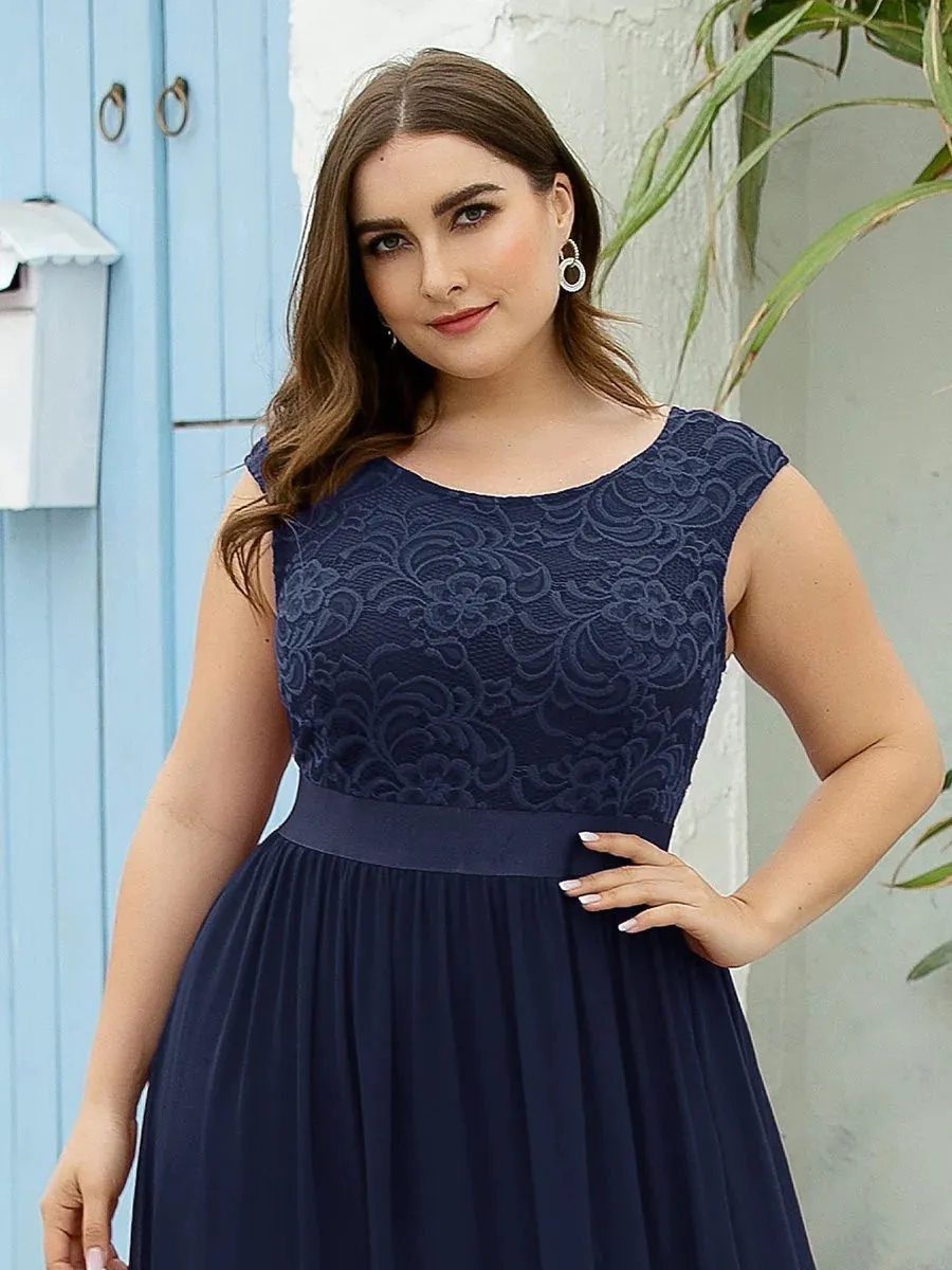 Scoop Neckline Low Back Lace Plus Size Evening Dress