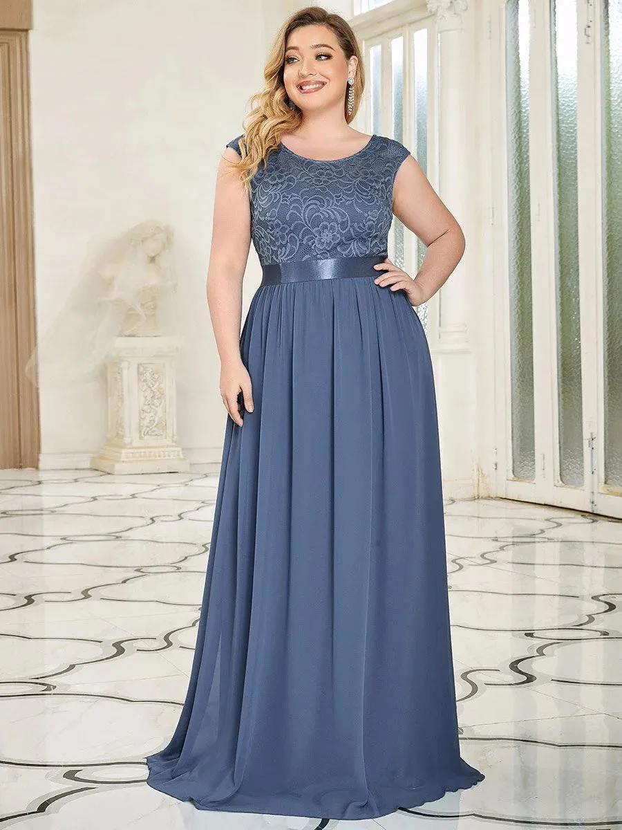 Scoop Neckline Low Back Lace Plus Size Evening Dress