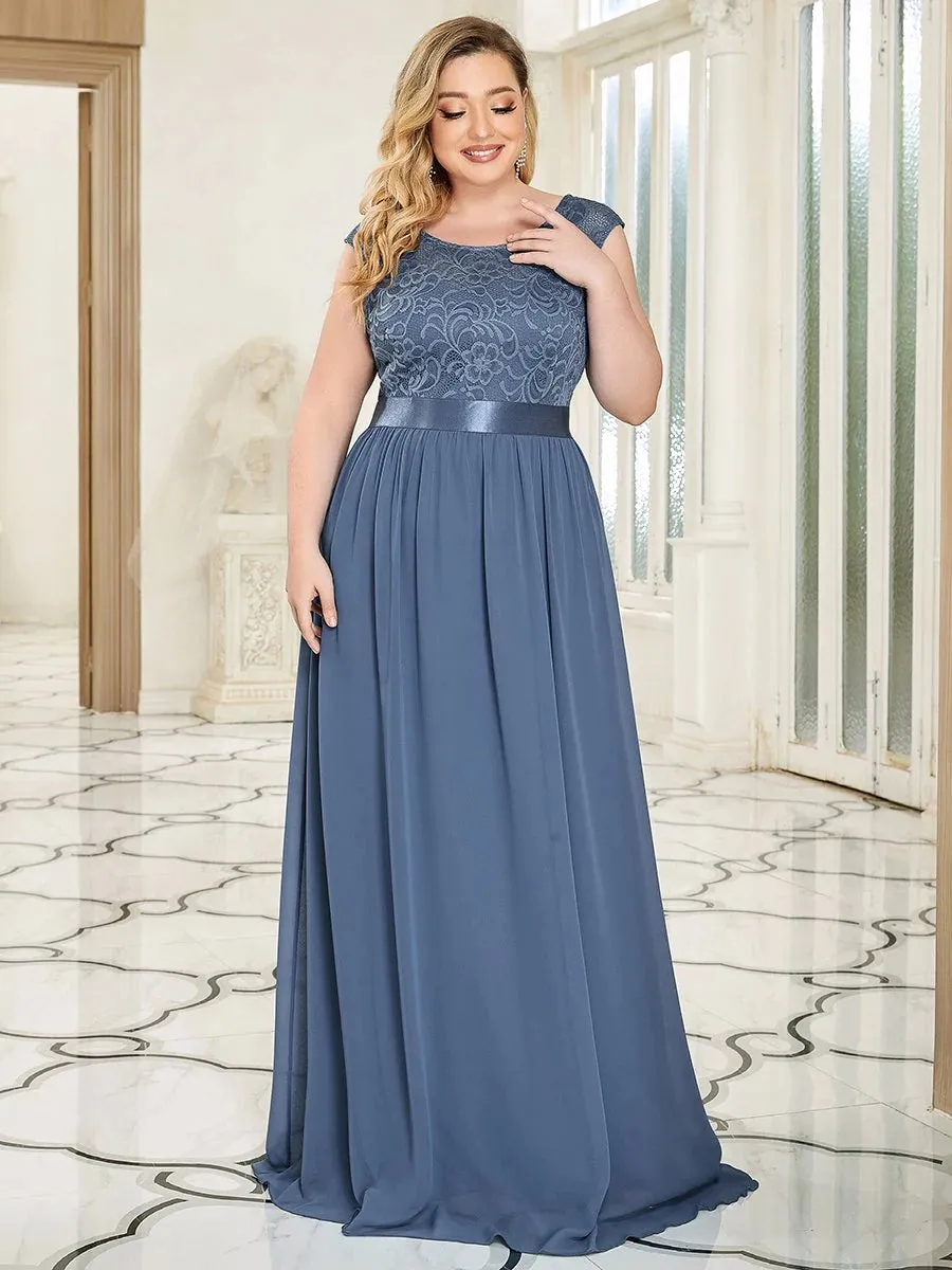 Scoop Neckline Low Back Lace Plus Size Evening Dress