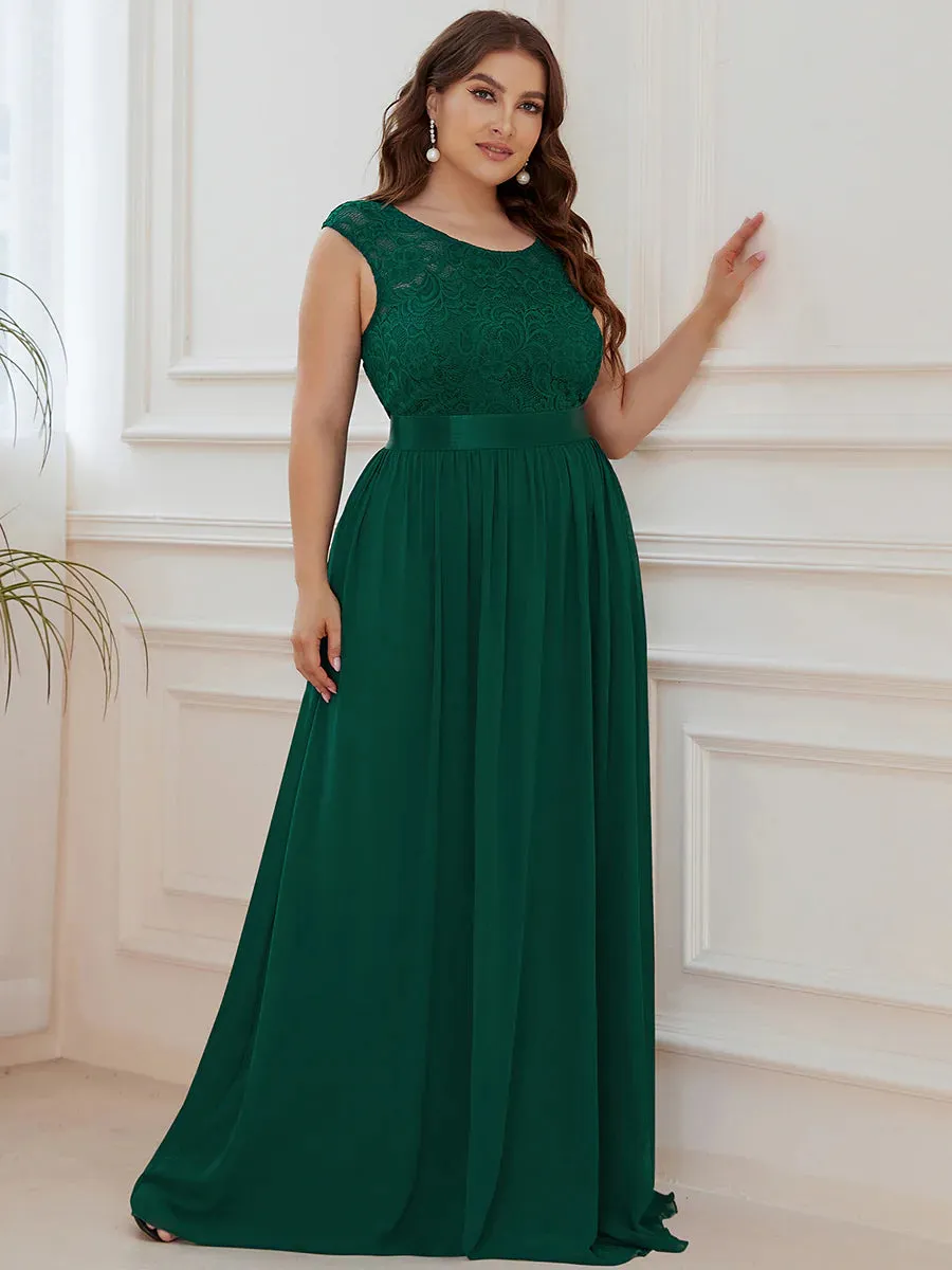 Scoop Neckline Low Back Lace Plus Size Evening Dress