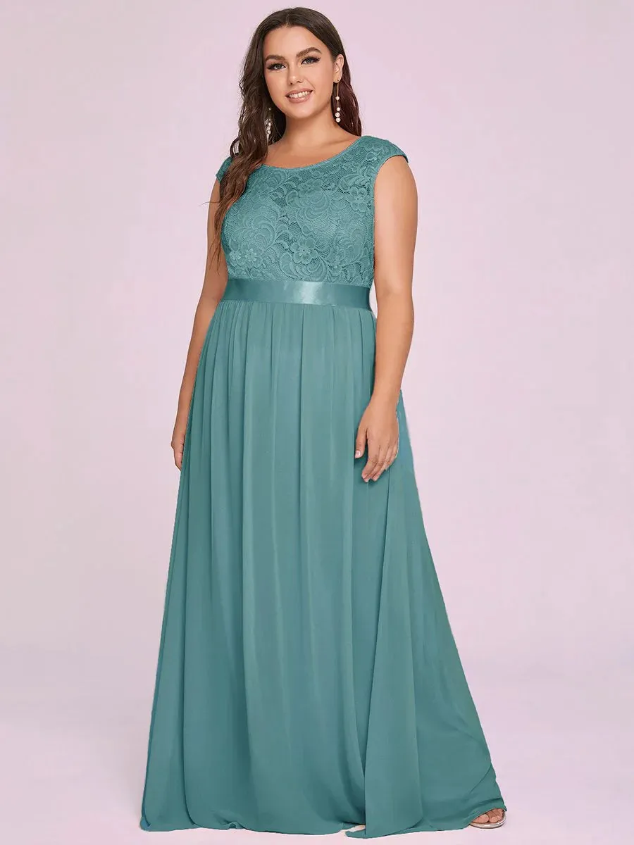 Scoop Neckline Low Back Lace Plus Size Evening Dress