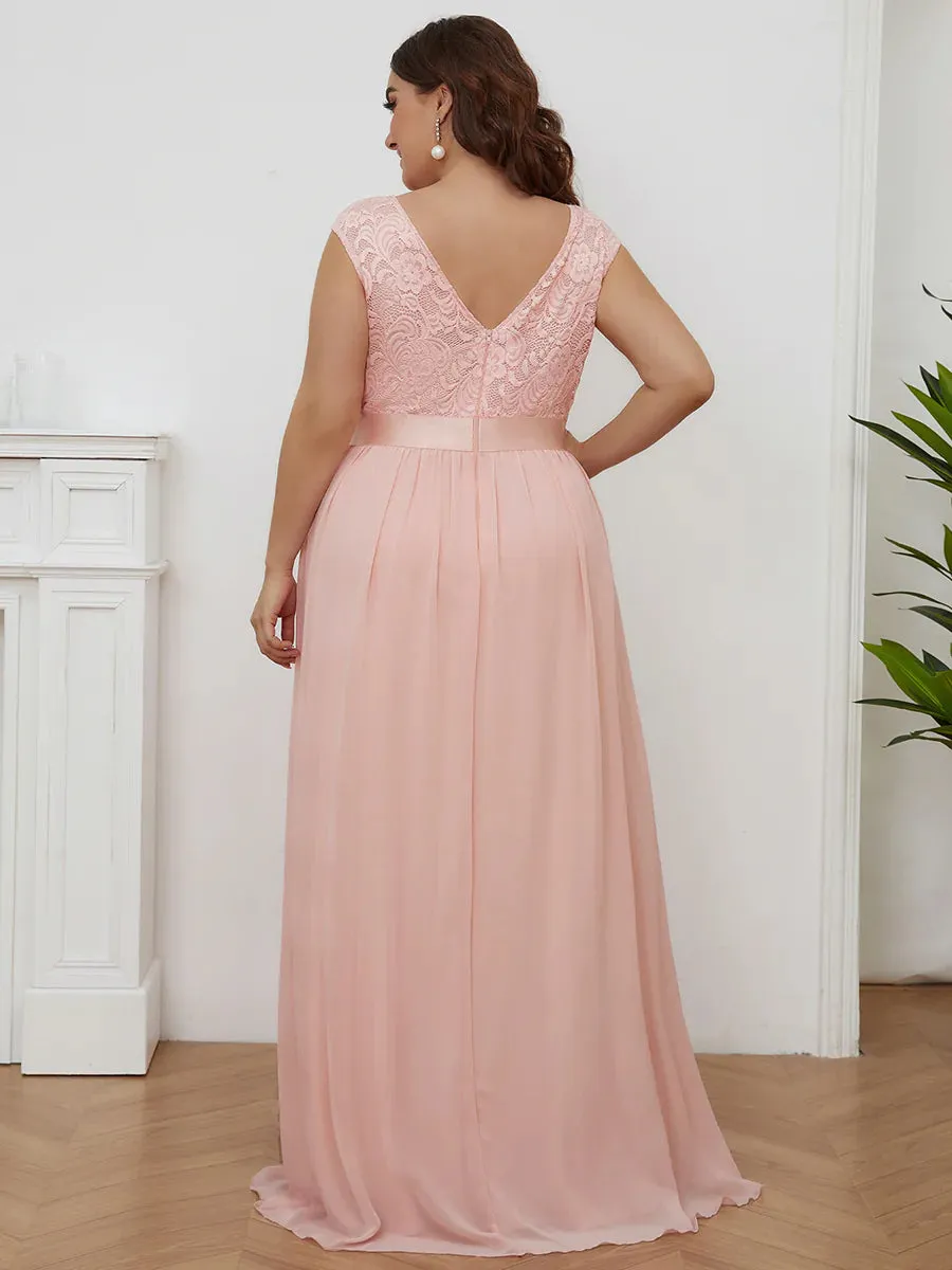 Scoop Neckline Low Back Lace Plus Size Evening Dress