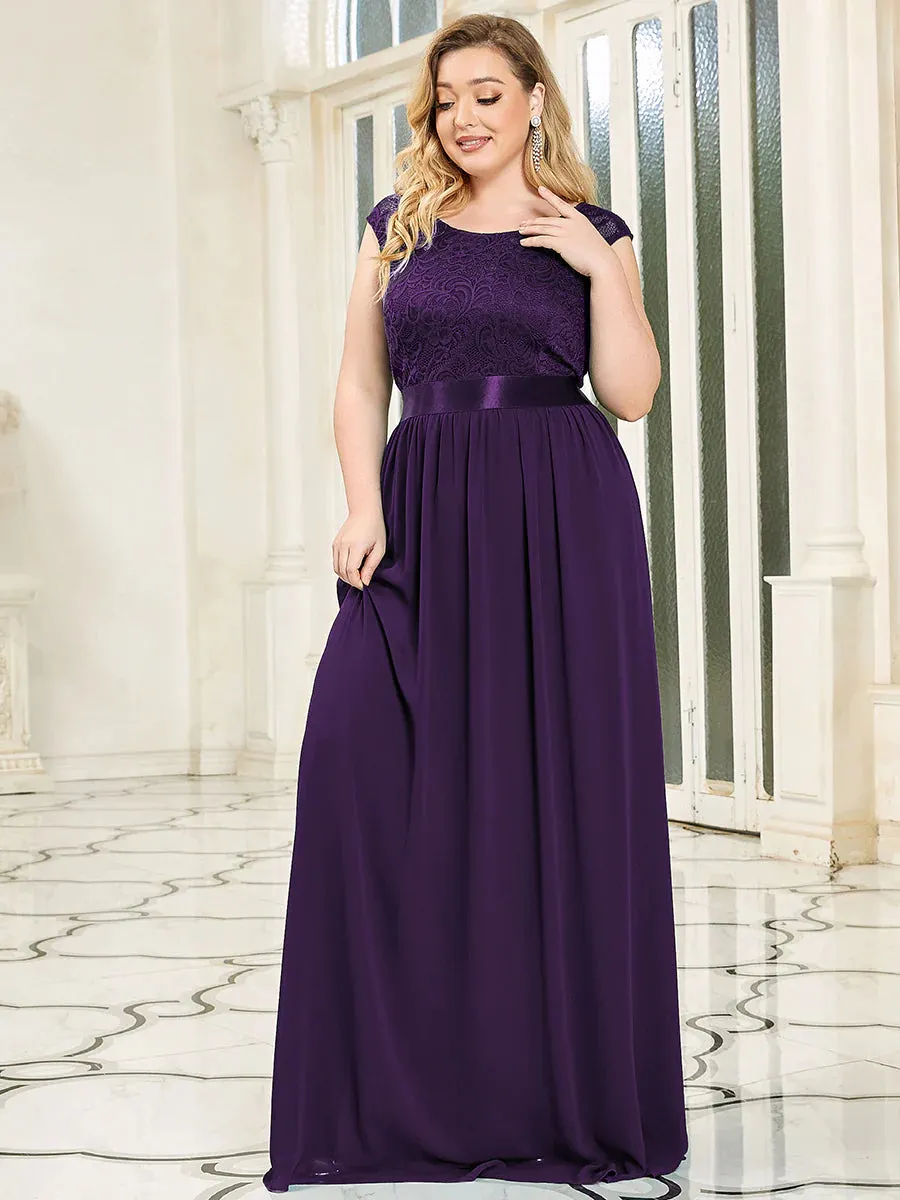 Scoop Neckline Low Back Lace Plus Size Evening Dress