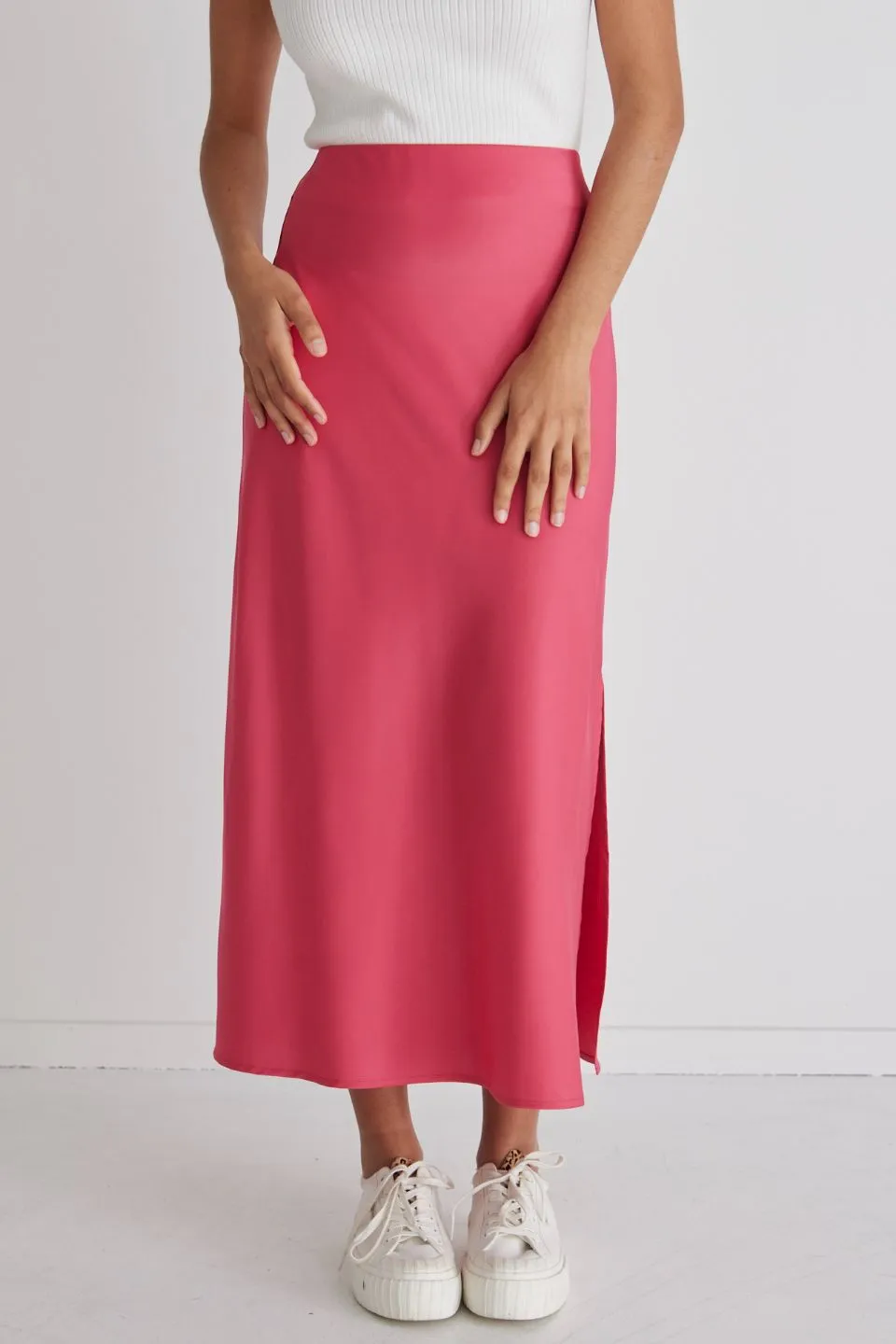 Serpentine Fuschia Satin Bias Cut Skirt