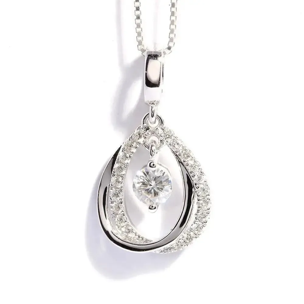 Silver Moissanite Necklace 0.5ct Center Stone