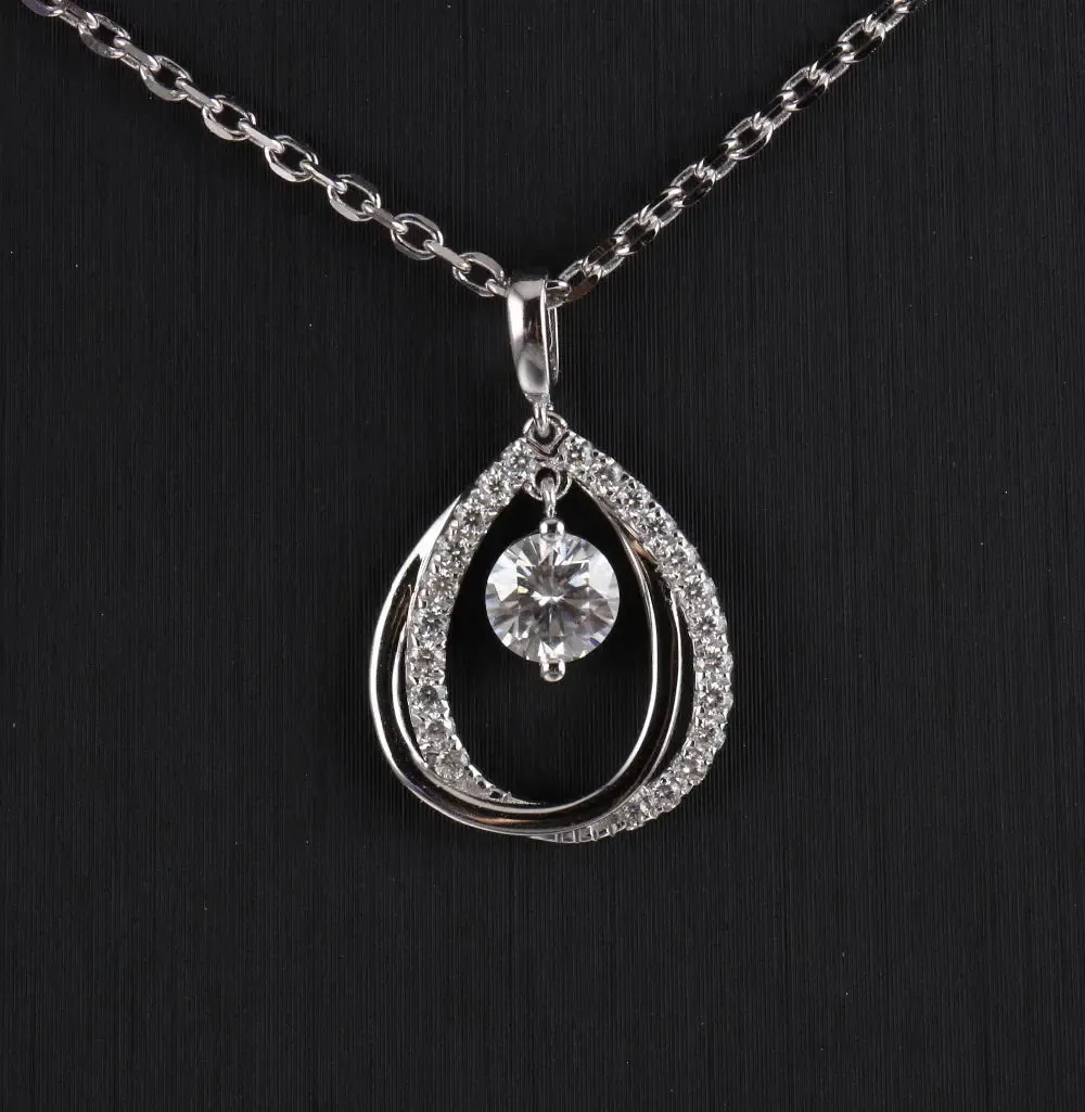 Silver Moissanite Necklace 0.5ct Center Stone