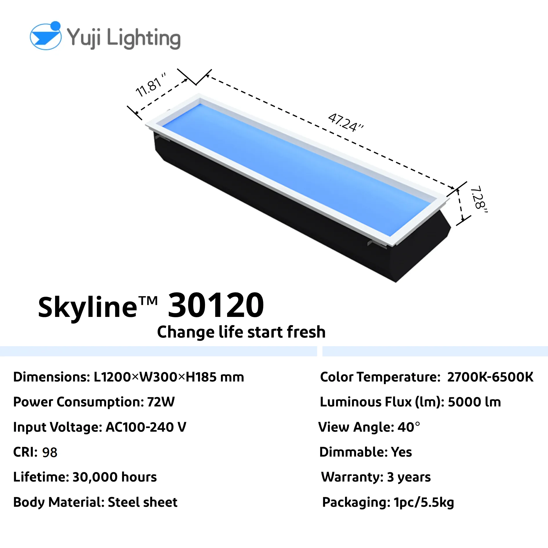 Skyline CRI 98 72W 30120 Rooflight Ceiling Light 2700K-6500K