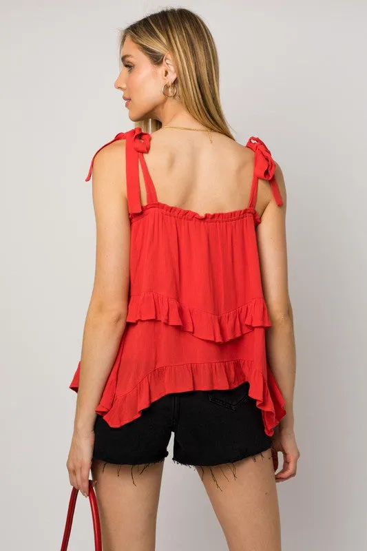 SLEEVELESS ASYMMETRICAL HEM LINE TIERED TOP