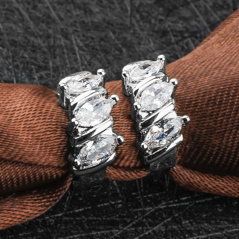 Small Silver Leaf CZ Crystal Huggie Hoop Earrings