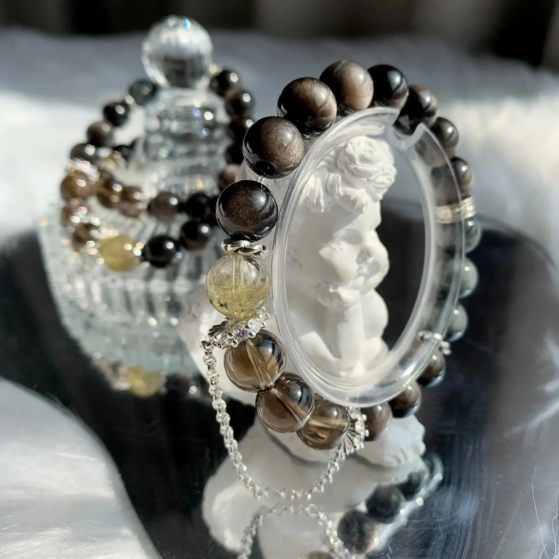 Smoky Quartz & Silver Obsidian Eagle Eye Bracelet