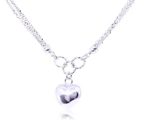 STERLING SILVER PUFF HEART THREE STRAND NECKLACE