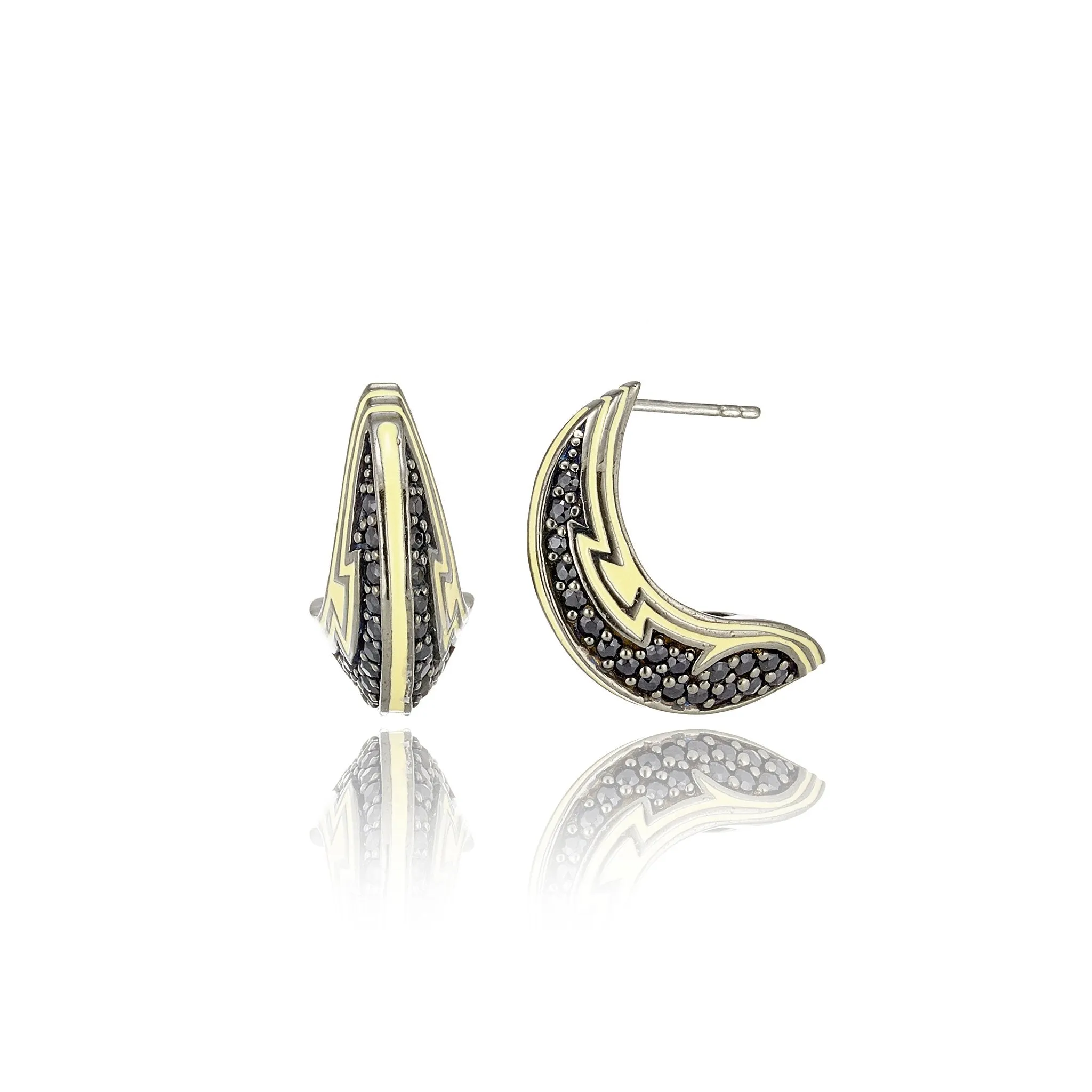 Sterling Silver Statement Earrings With Ivory-Colored Enamel & Black Spinel