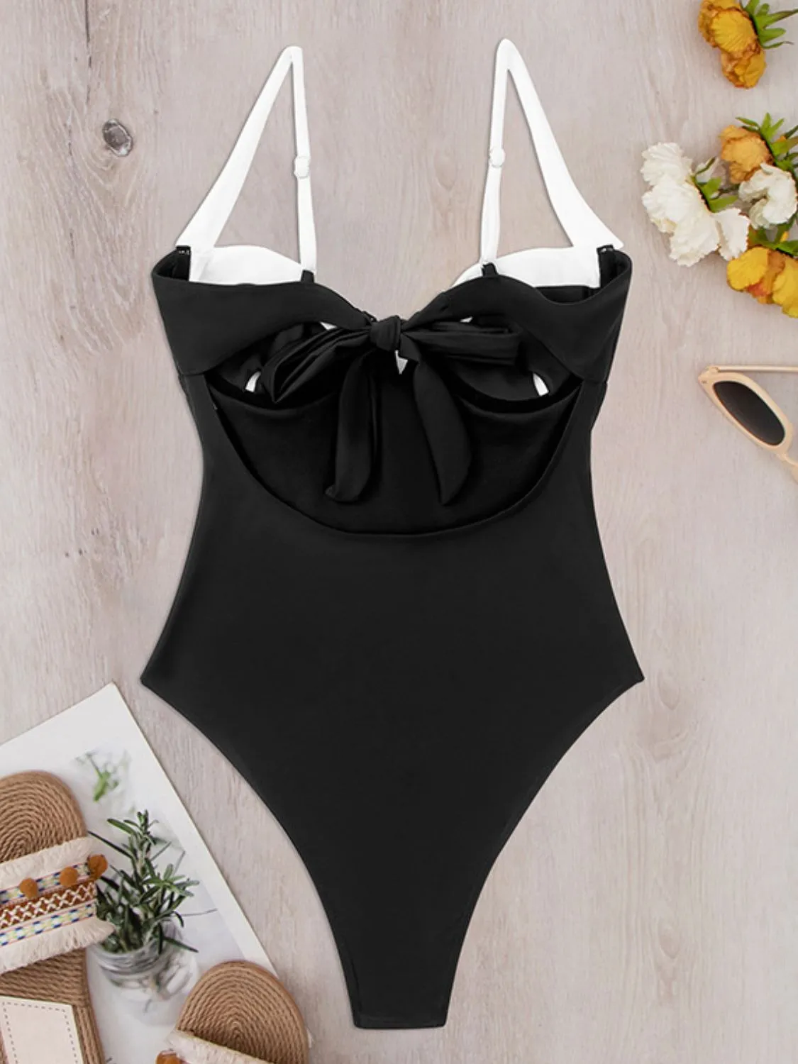 Sunset Vacation  Tied Adjustable Strap One-Piece Swimwear