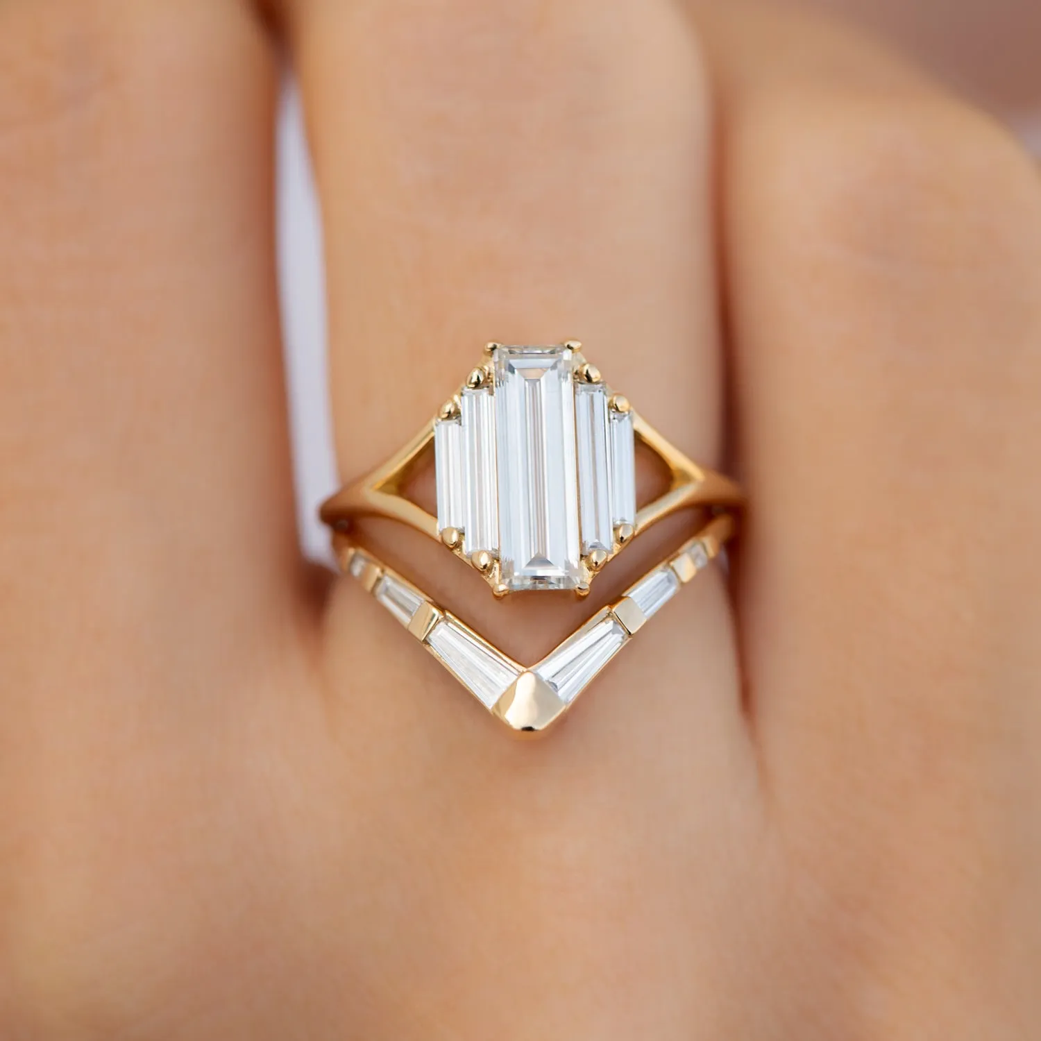 Symmetry Engagement ring with Five Baguette Cut Diamonds