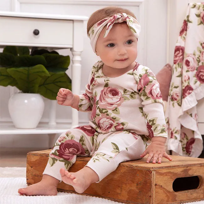 Tesa Babe Baby Cabbage Rose Cotton Romper - Rose/Mauve