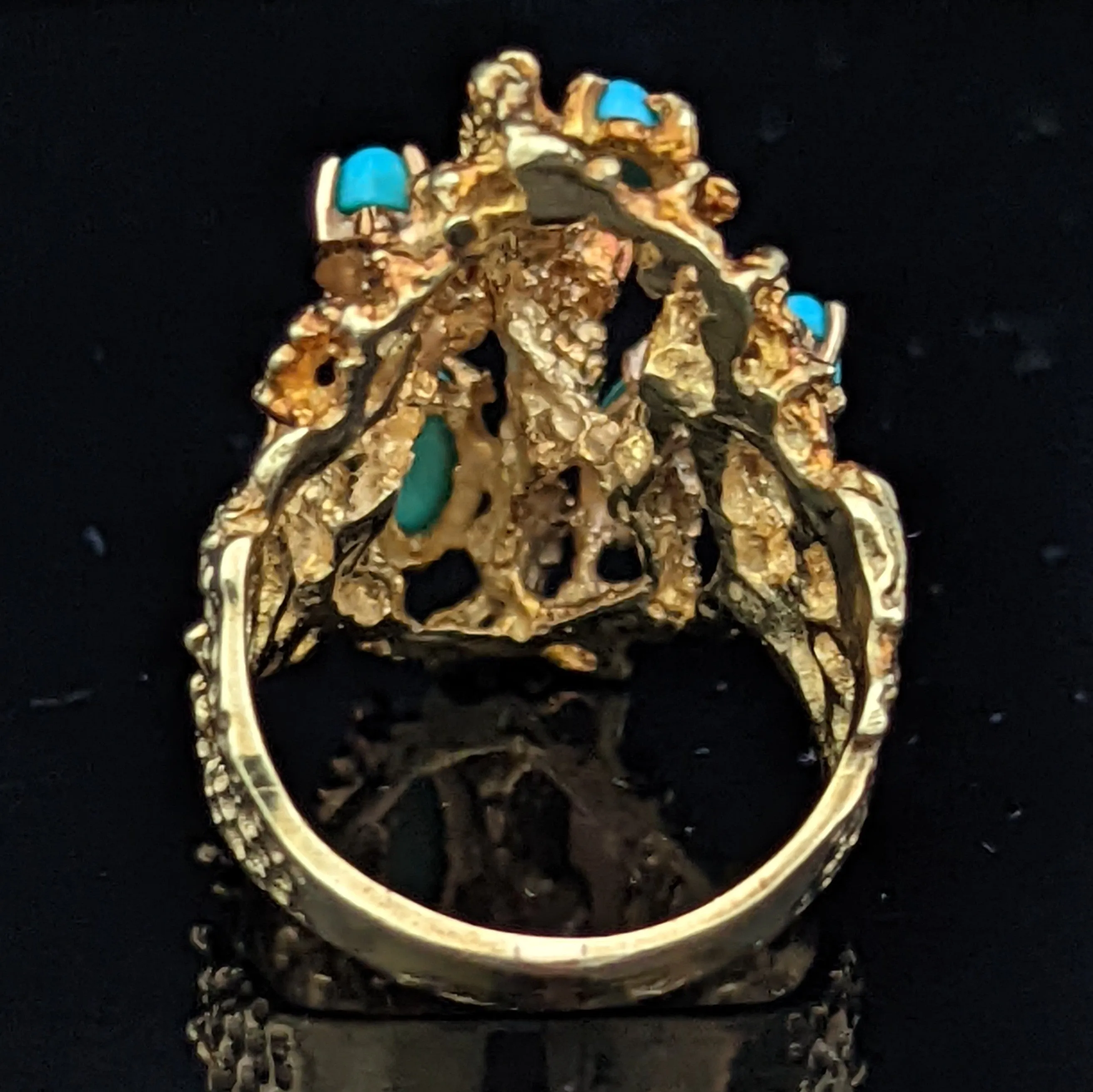 The Brussels - Diamond Turquoise 14k Gold Modernistic Cocktail Ring 1970s