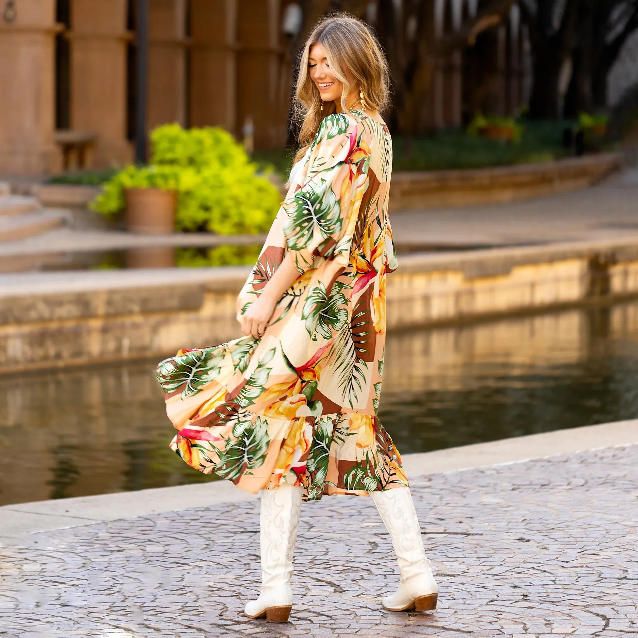 Tropical ruffle hem duster