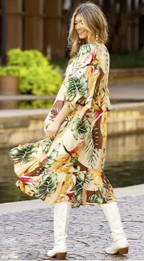 Tropical ruffle hem duster