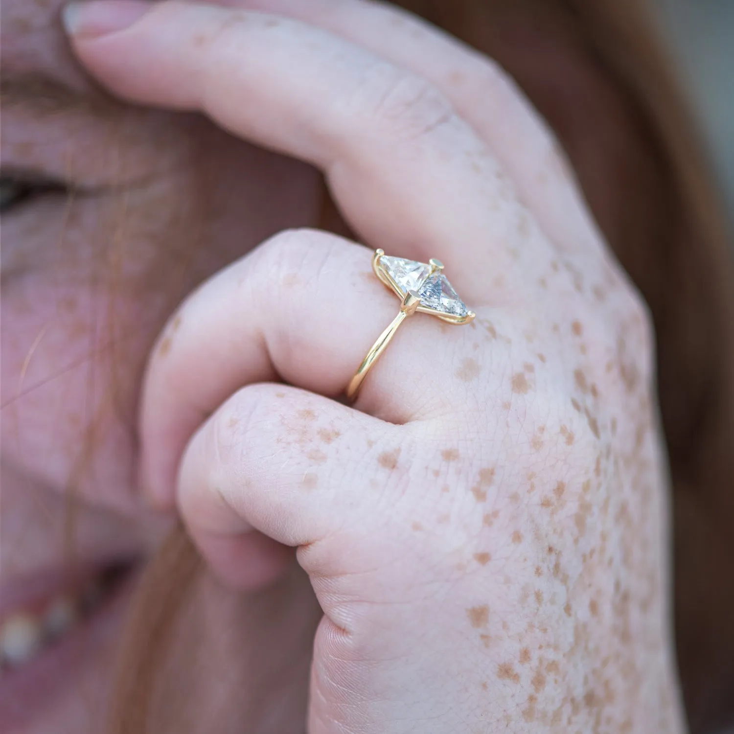 Two Tone Diamond Rhombus Engagement Ring - White and Grey Trillions