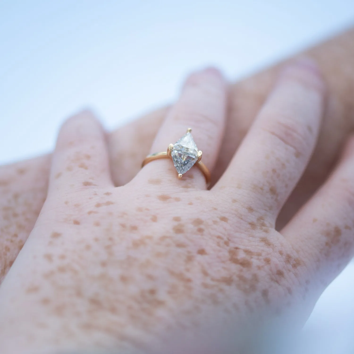 Two Tone Diamond Rhombus Engagement Ring - White and Grey Trillions